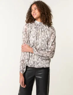 Rhinestone Studded Snake Print Blouse