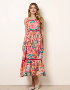 Ric Rac Trim Postcard Print Dress