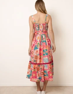 Ric Rac Trim Postcard Print Dress