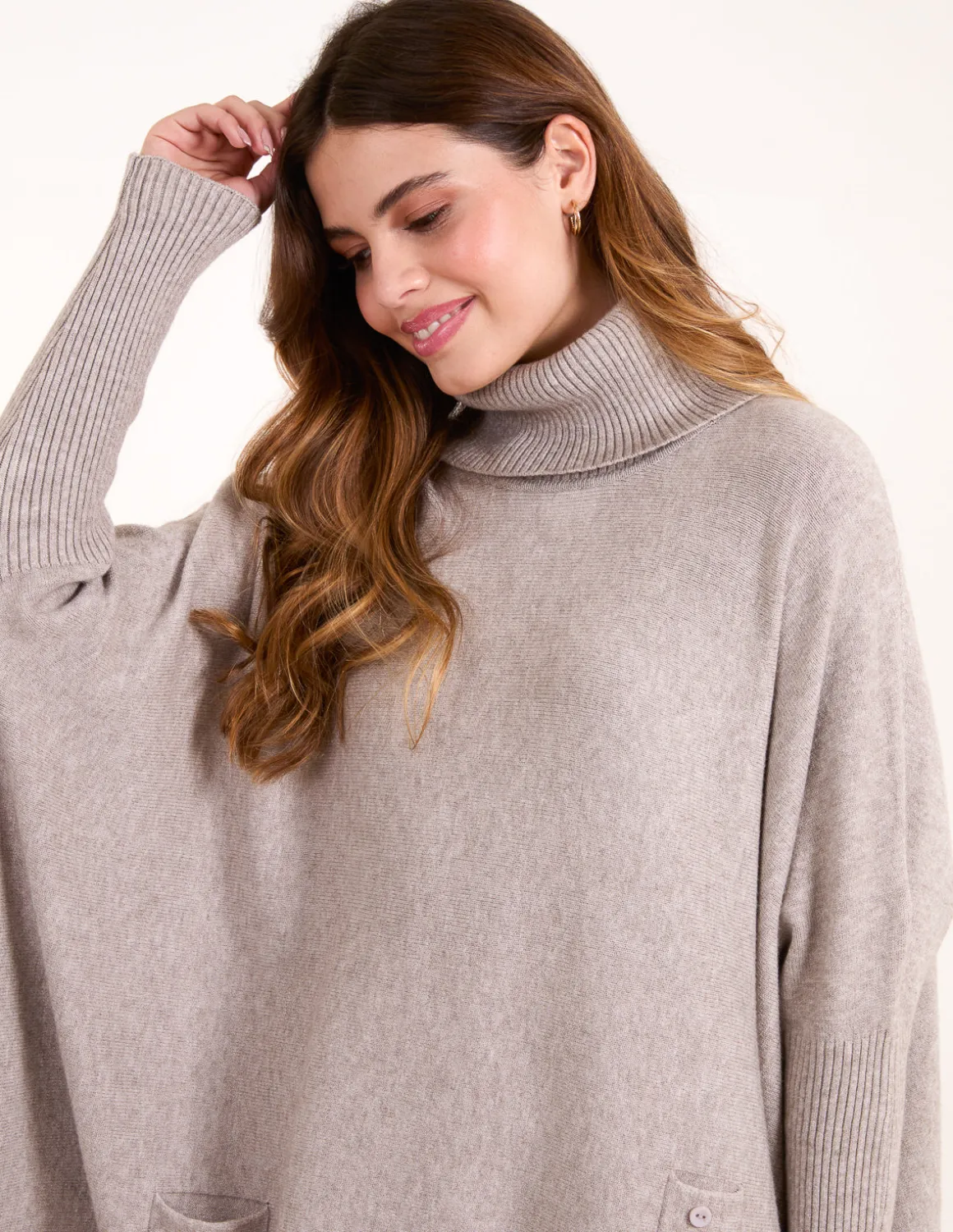 Roll Neck Button Mini Pocket Jumper
