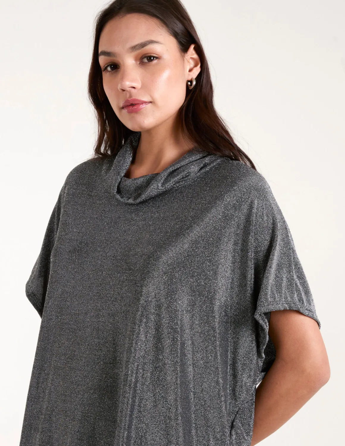 Roll Neck Oversize Metallic Top