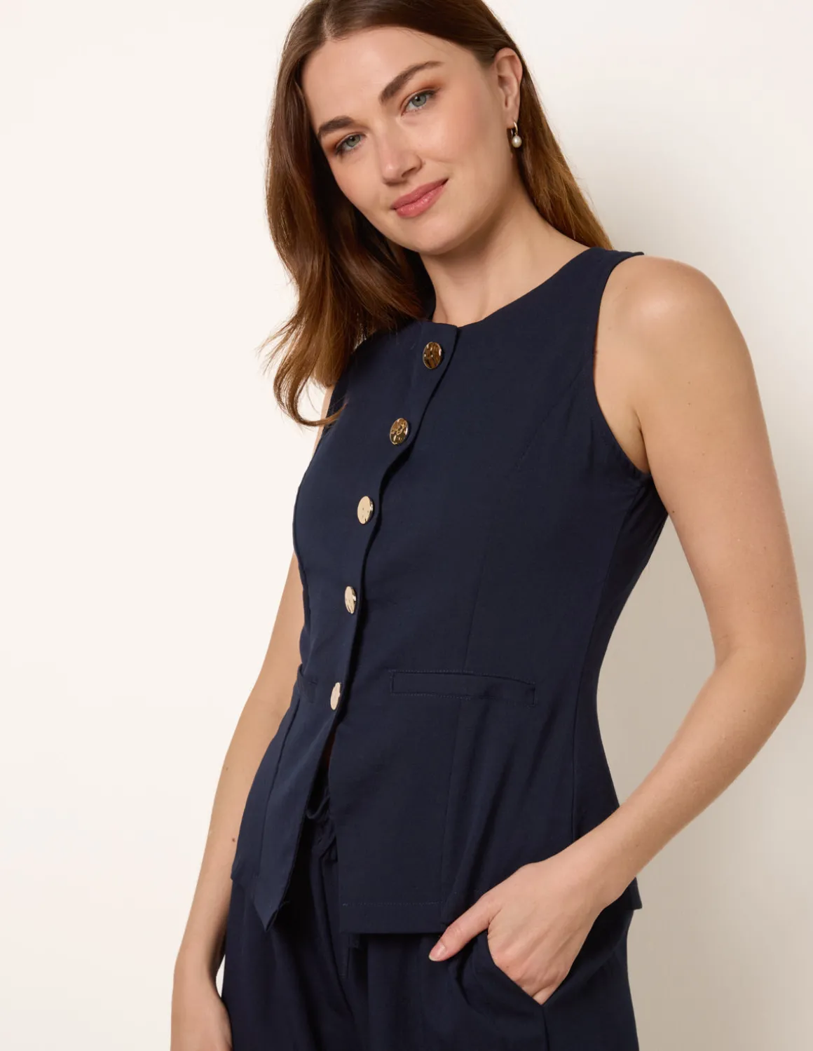 Round Neck Button Through Vest & Trouser Set
