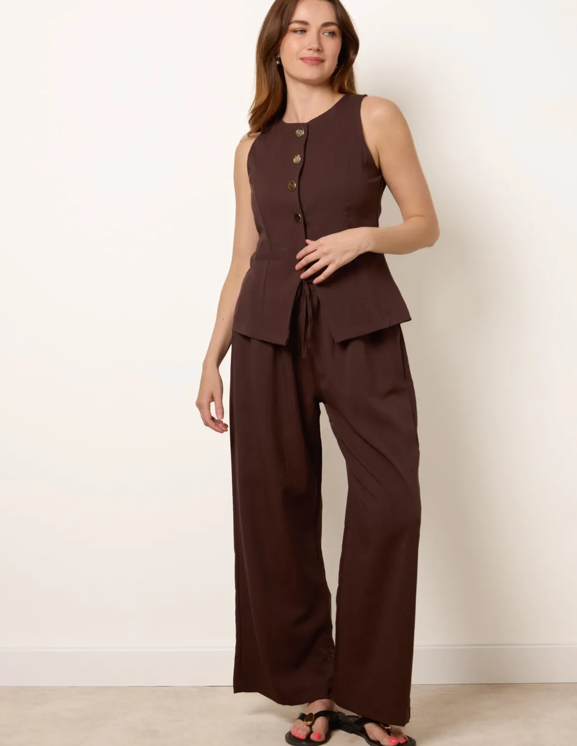 Round Neck Button Through Vest & Trouser Set