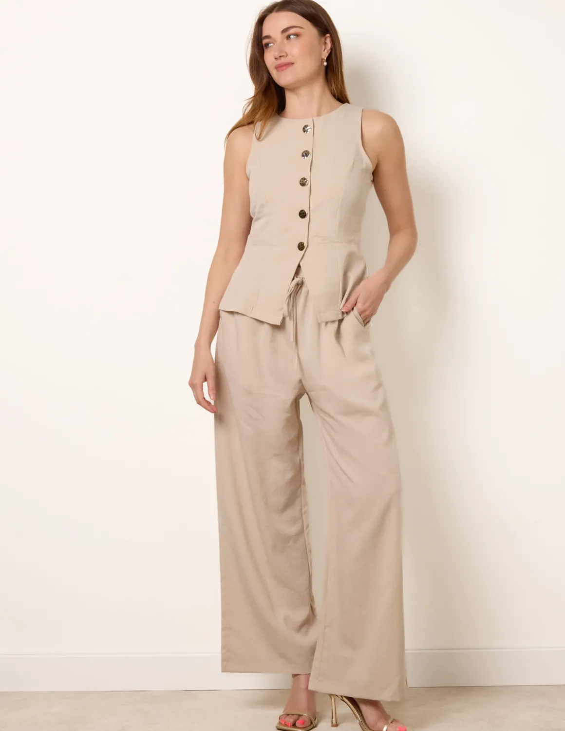 Round Neck Button Through Vest & Trouser Set