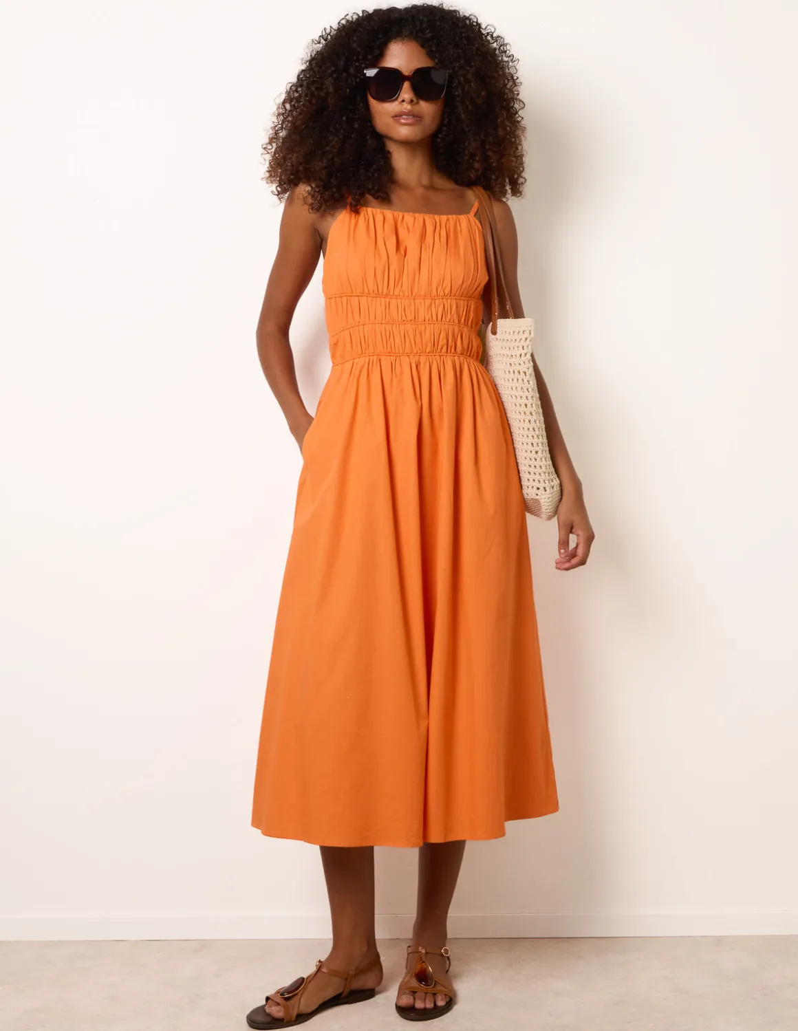 Ruched Binding Strappy Midi Dress