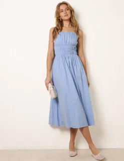 Ruched Binding Strappy Midi Dress