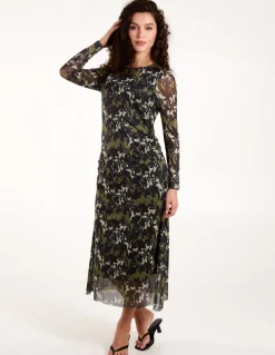 Ruched Mesh Midi Dress