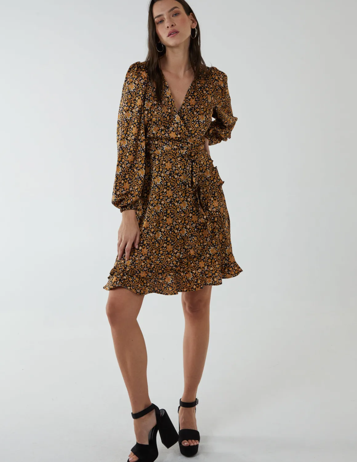 Ruffle Fixed Wrap Tie Dress