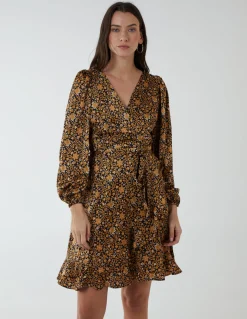 Ruffle Fixed Wrap Tie Dress
