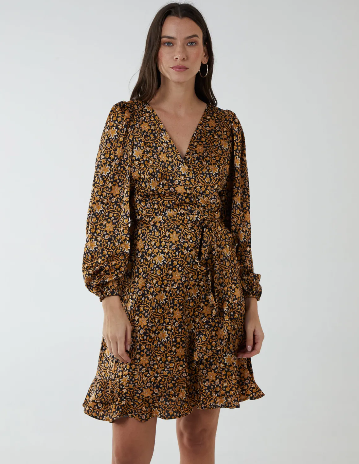Ruffle Fixed Wrap Tie Dress