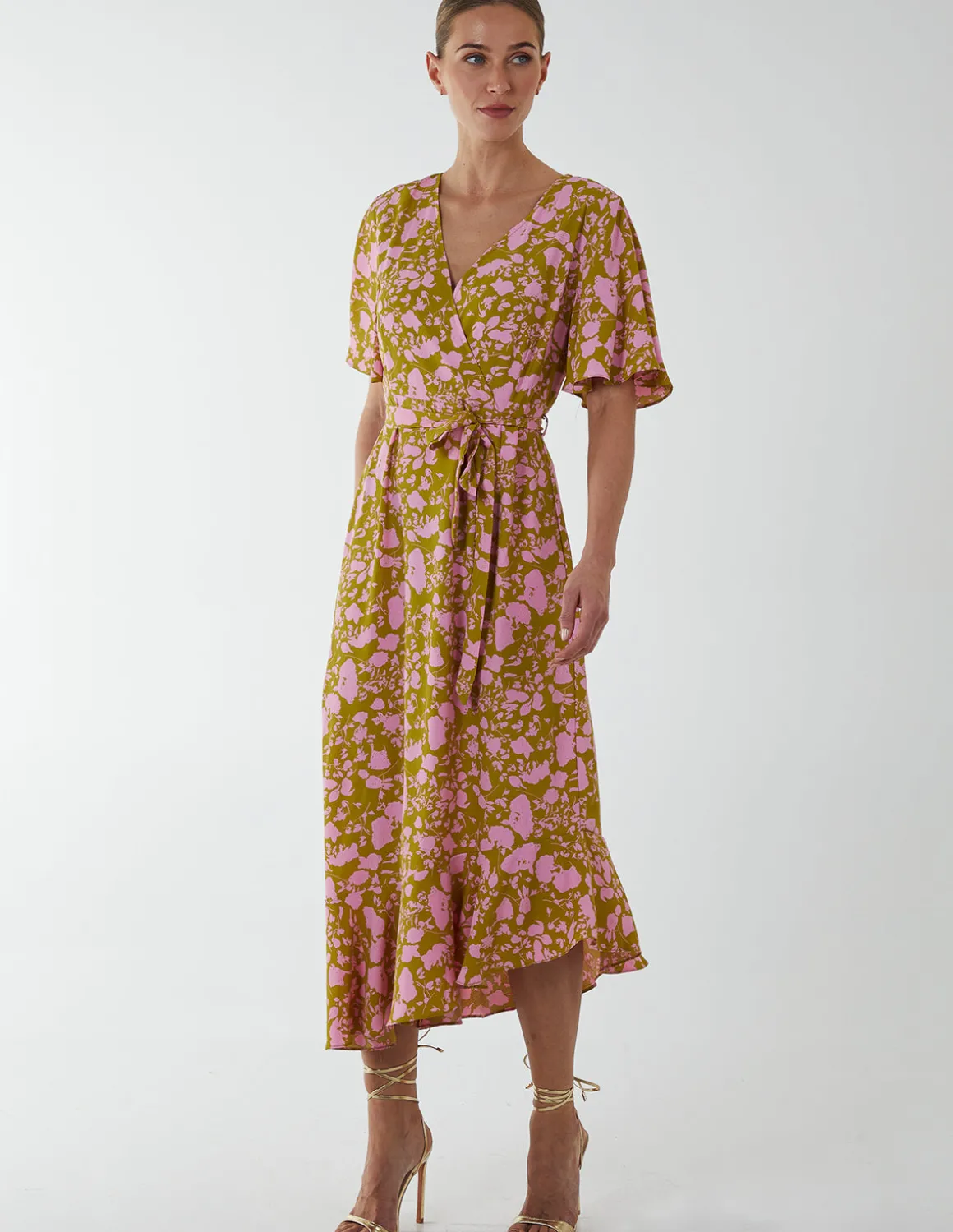 Ruffle Wrap Midi Dress
