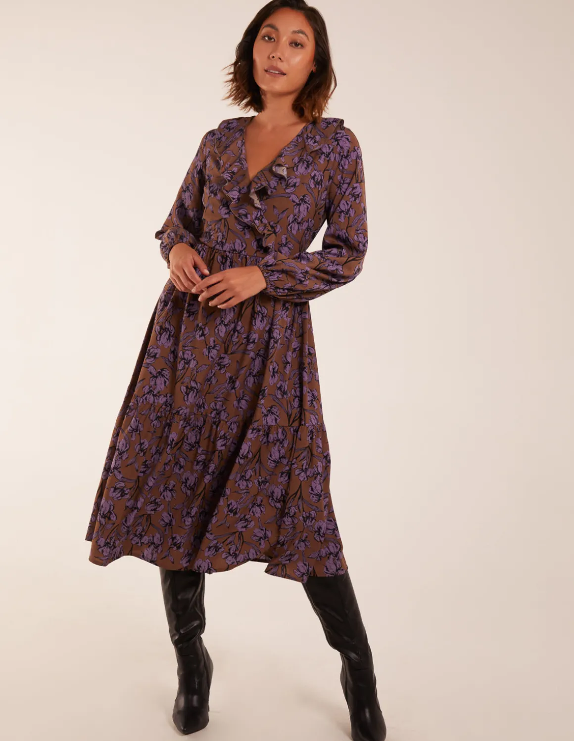 Ruffle Wrap Midi Dress