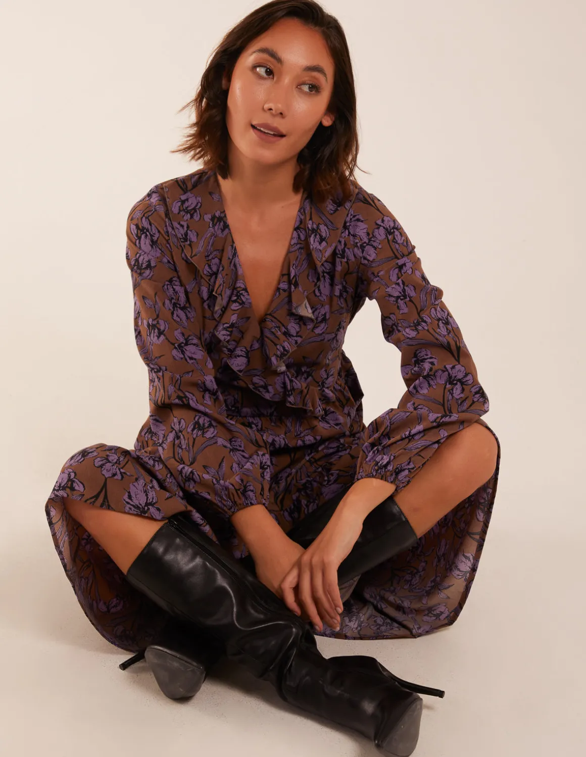 Ruffle Wrap Midi Dress