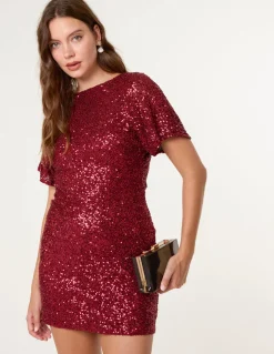 Satin Bow Back Sequin Dress
