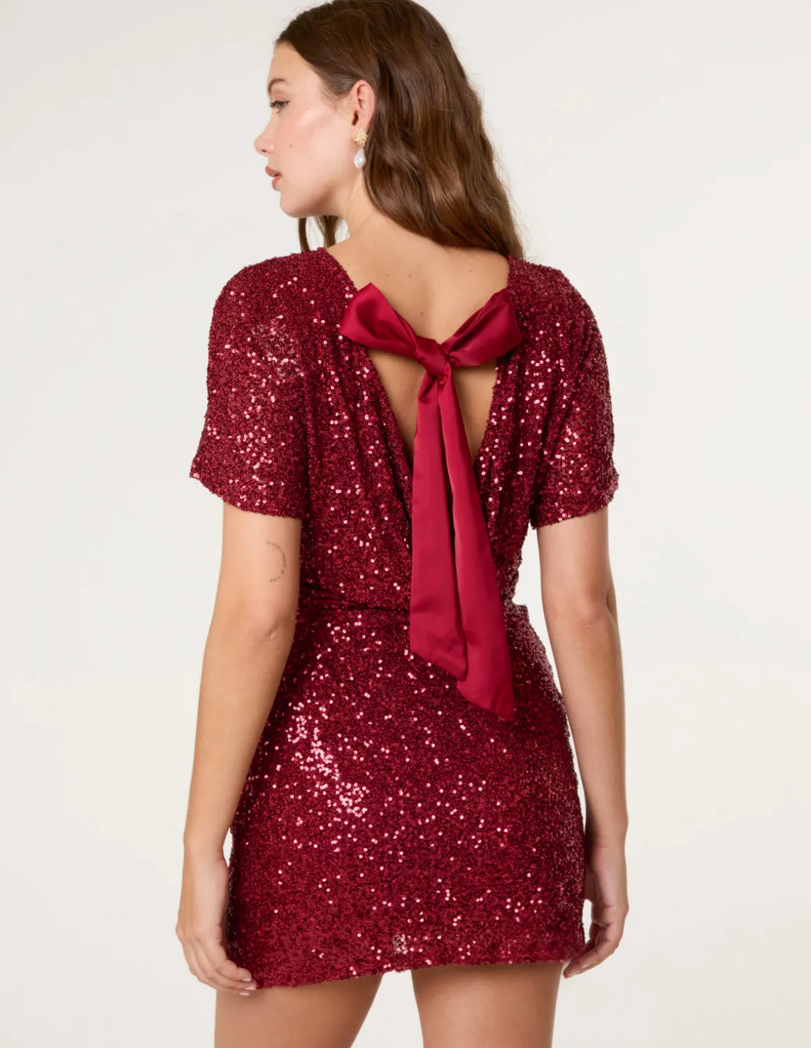 Satin Bow Back Sequin Dress