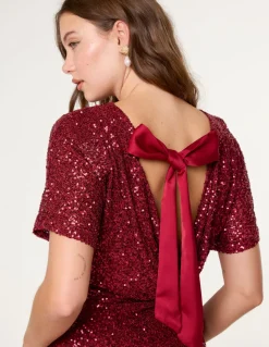 Satin Bow Back Sequin Dress