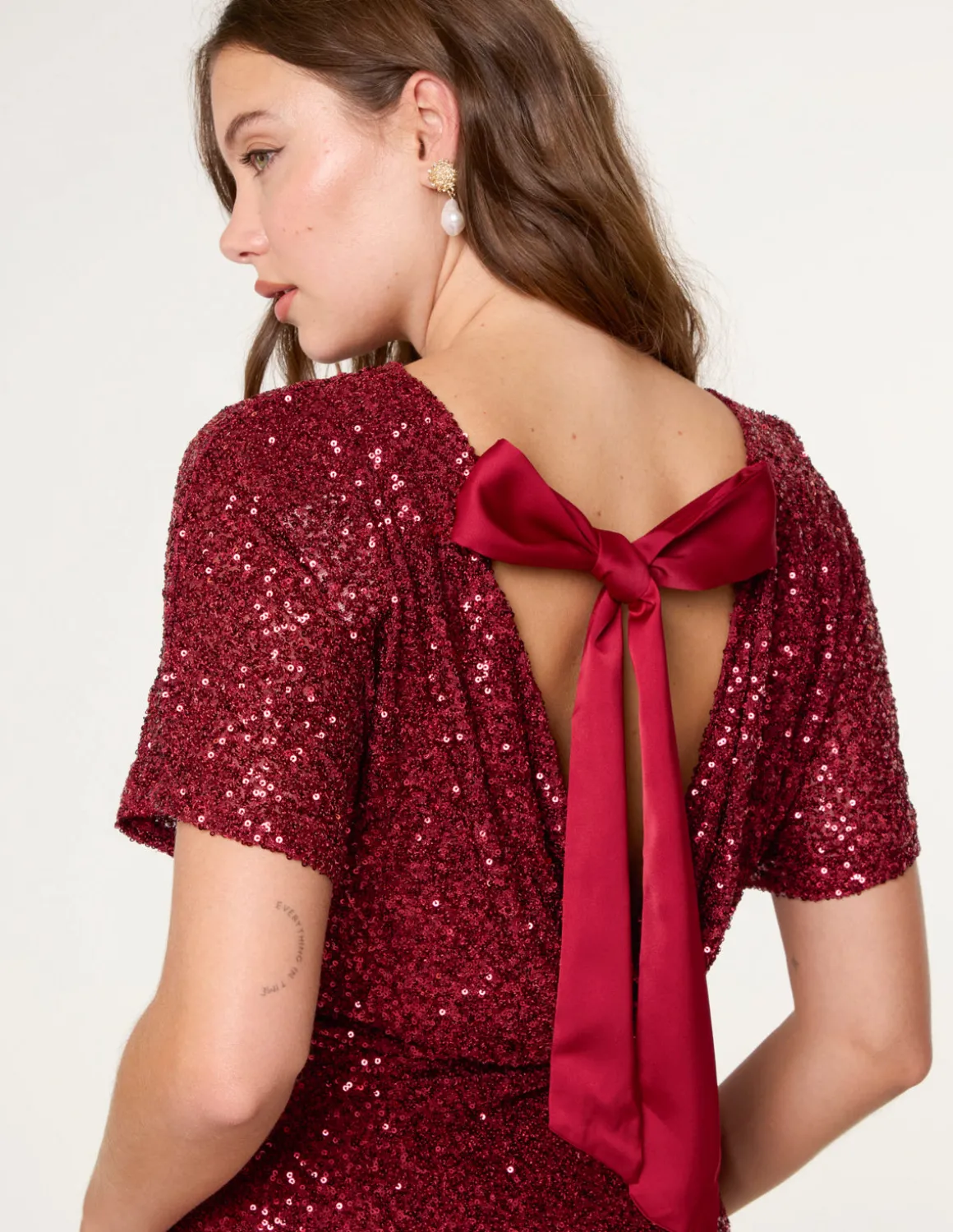 Satin Bow Back Sequin Dress