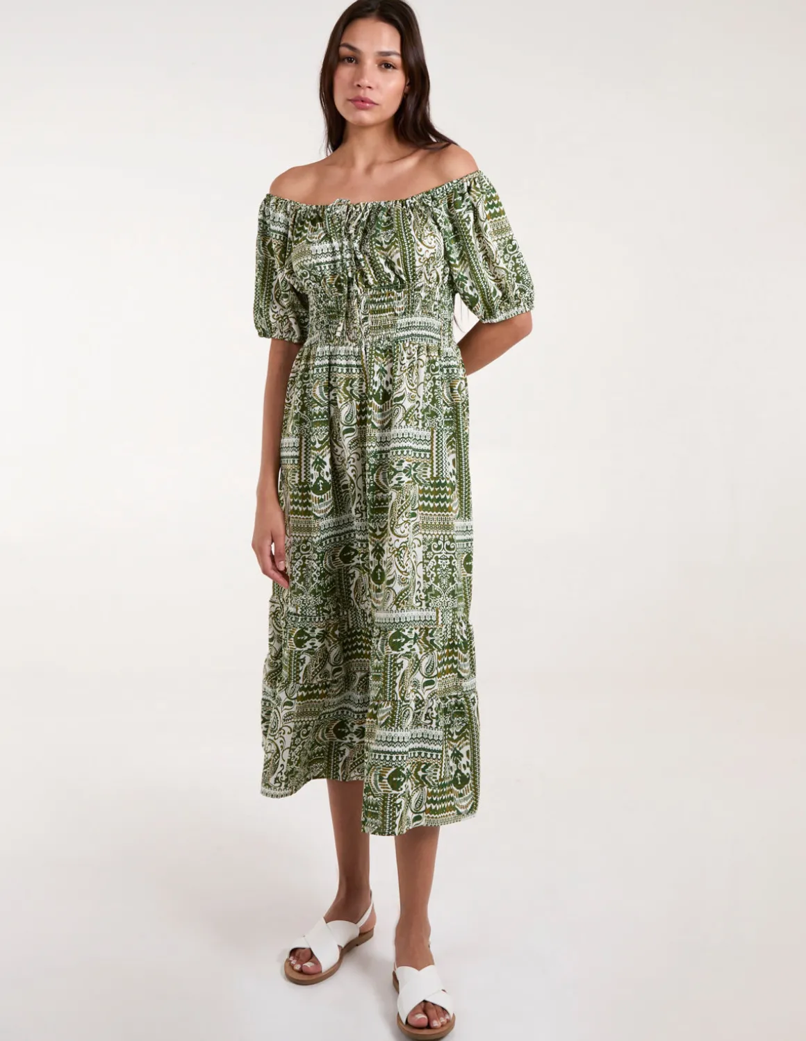 Scoop Neck Paisley Midi Dress