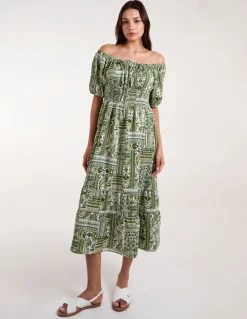 Scoop Neck Paisley Midi Dress