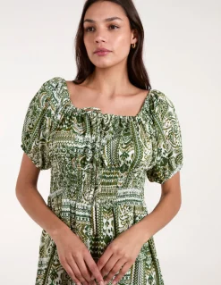 Scoop Neck Paisley Midi Dress