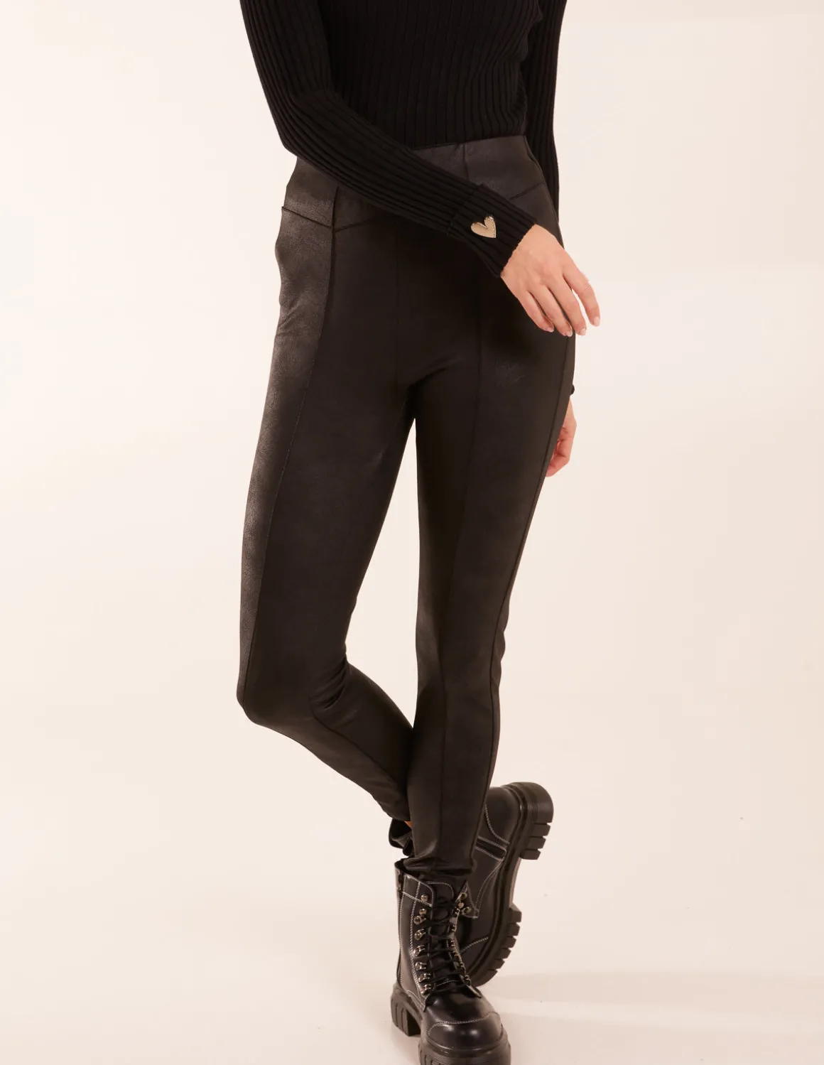 Seam Detail PU Leather Look Leggings