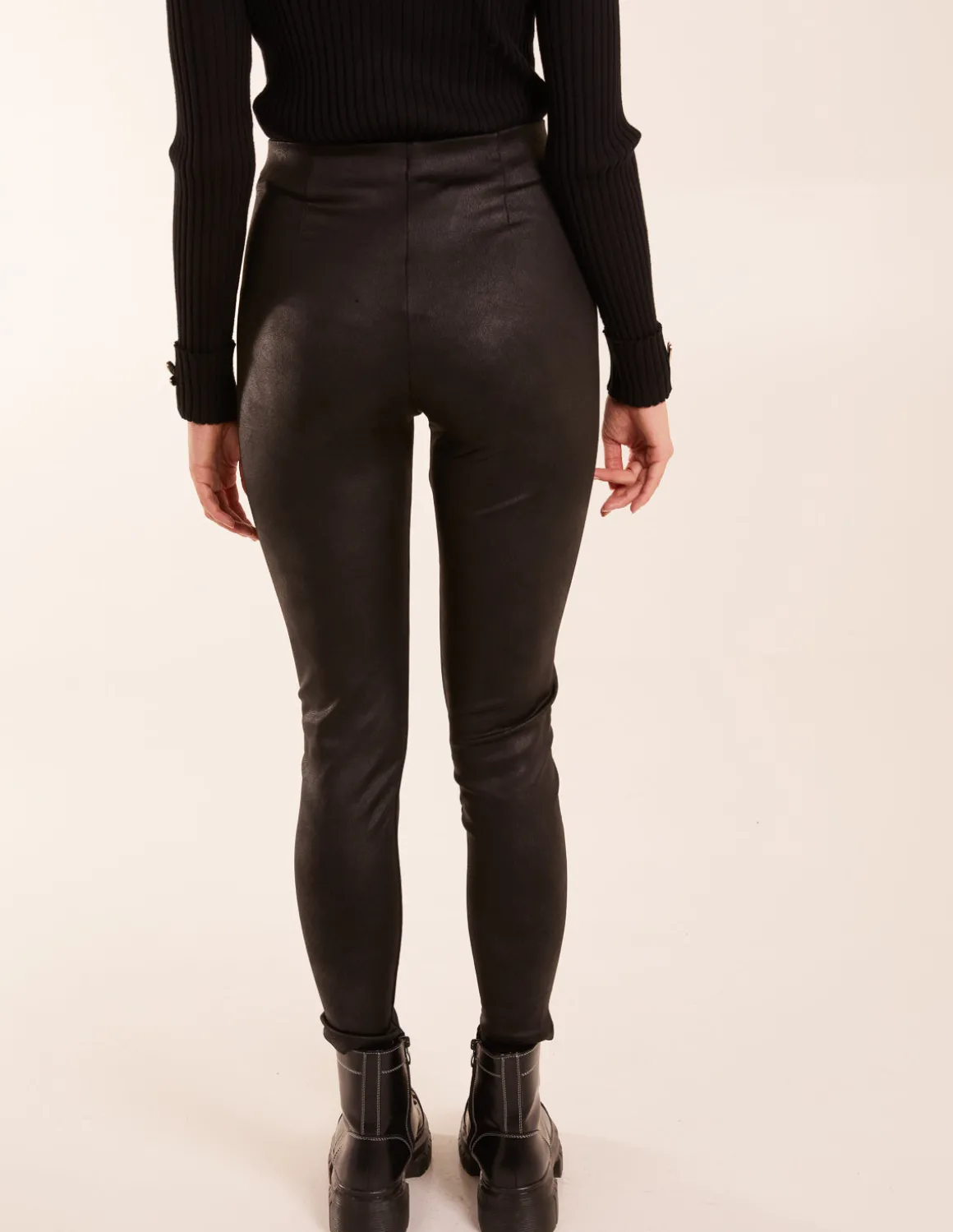 Seam Detail PU Leather Look Leggings