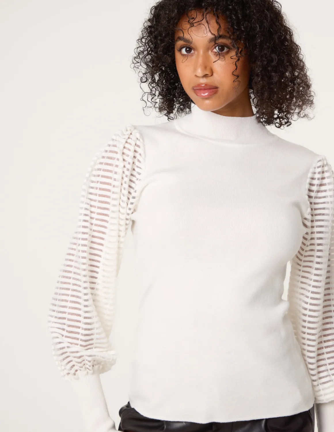 Semi-Sheer Mesh Panel Long Sleeve Jumper