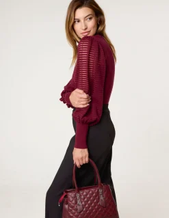 Semi-Sheer Mesh Panel Long Sleeve Jumper
