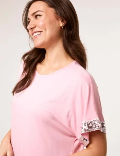 Sequin Trim Oversized Top