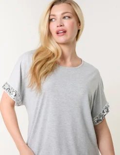 Sequin Trim Oversized Top