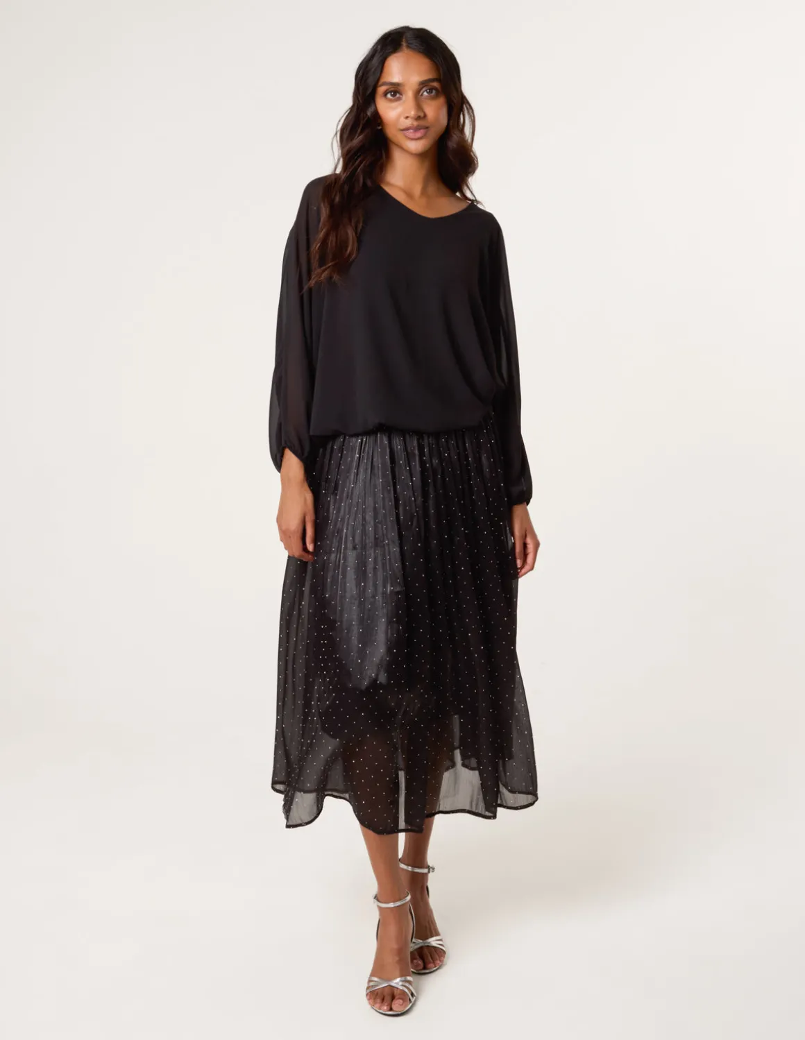 Shimmery Stud Detailed Tulle Skirt