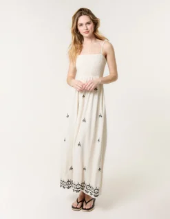 Shirred Bandeau Linen Maxi Dress