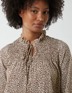 Shirred Cheetah Smock Dress