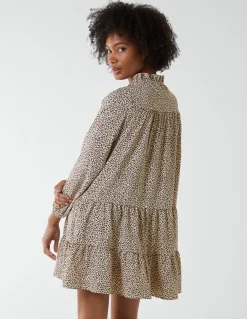 Shirred Cheetah Smock Dress