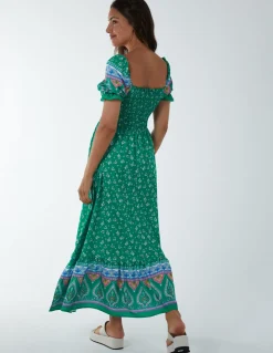 Shirred Floral Maxi Dress