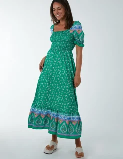 Shirred Floral Maxi Dress
