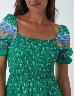 Shirred Floral Maxi Dress