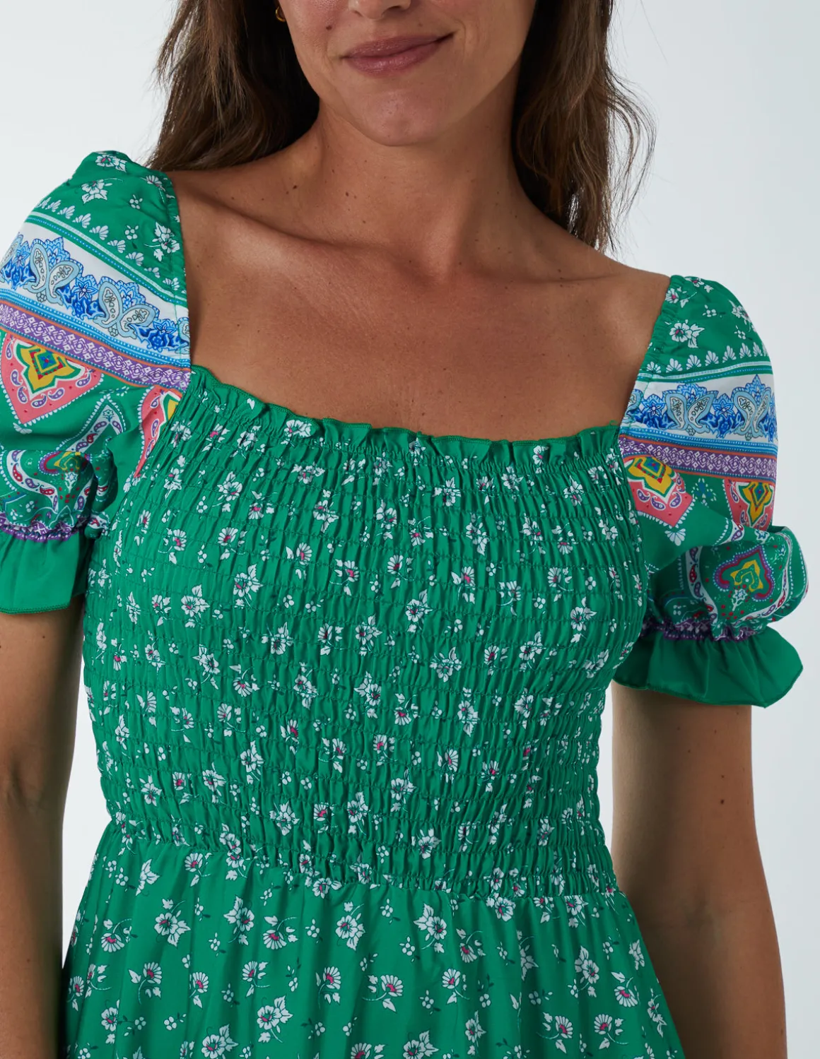 Shirred Floral Maxi Dress