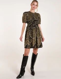 Shirred Front Puff Sleeve Mini Dress