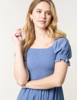 Shirred Puff Sleeve Mini Dress