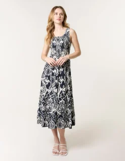 Shirred Sleeveless Midi Dress