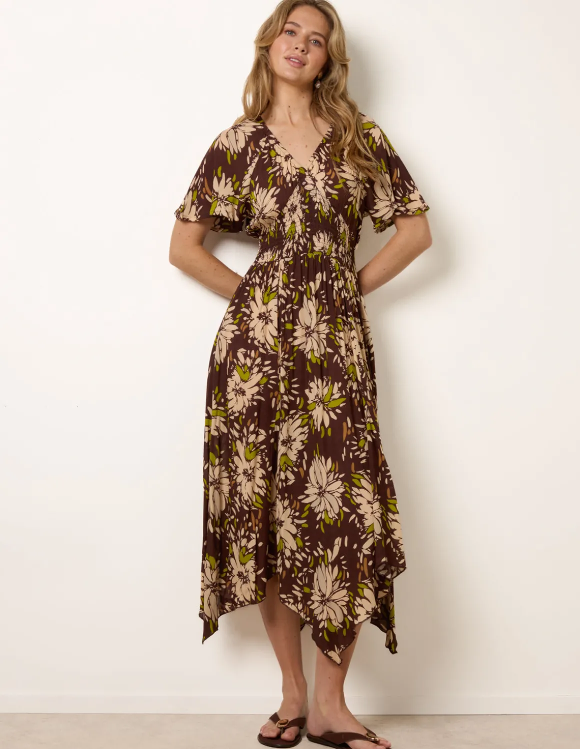 Shirred Waist Hanky Hem Dress