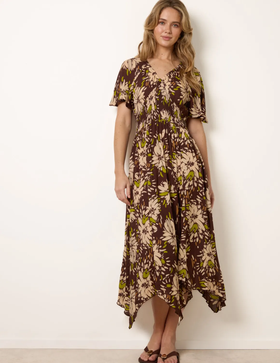 Shirred Waist Hanky Hem Dress