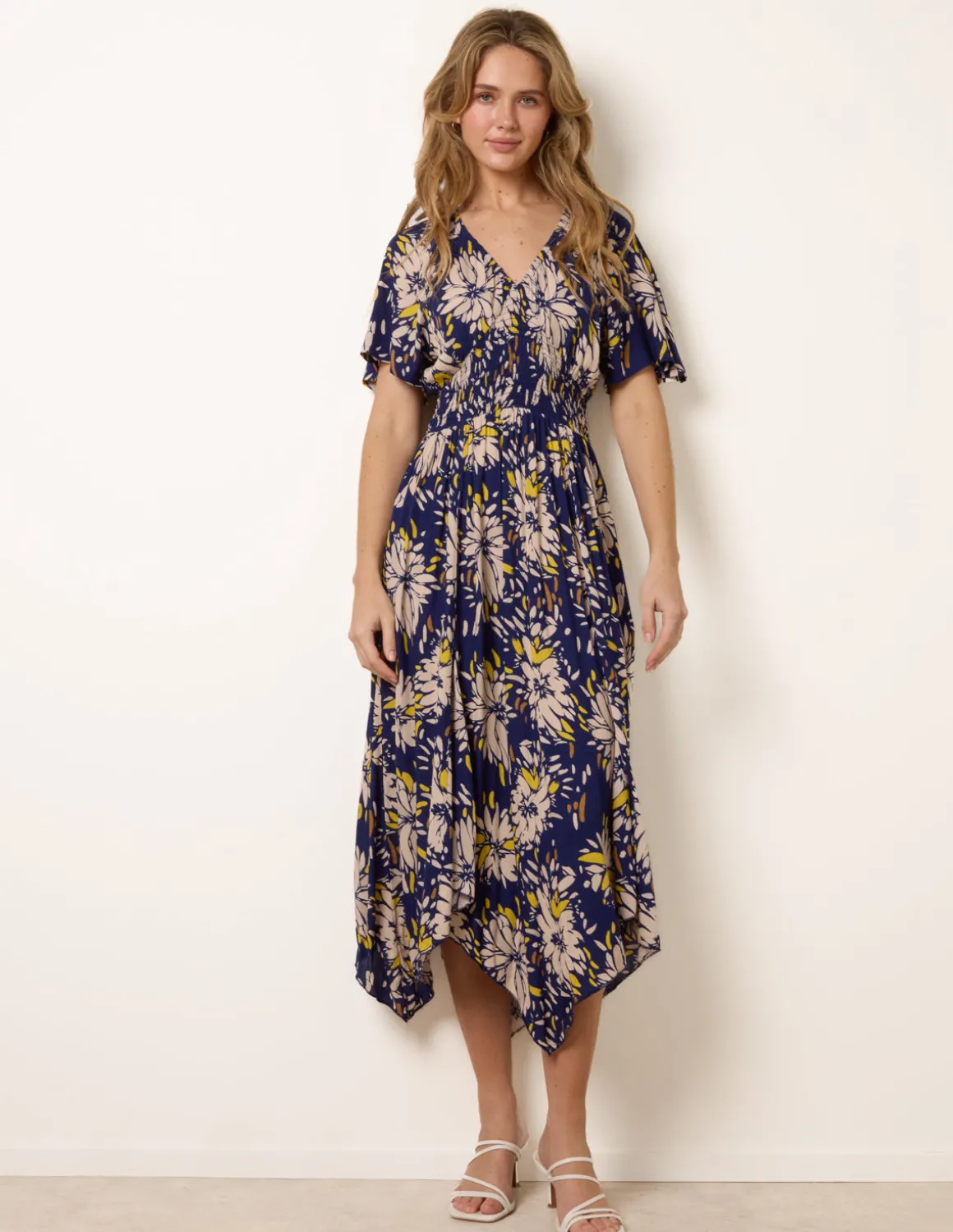 Shirred Waist Hanky Hem Dress