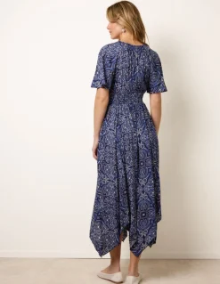 Shirred Waist Hanky Hem Paisley Print Dress
