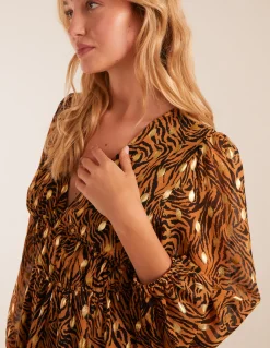 Shirred Waist Leopard Foil Wrap Front Mini Dress