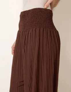 Shirred Waist Pleated Wide Leg Trousers