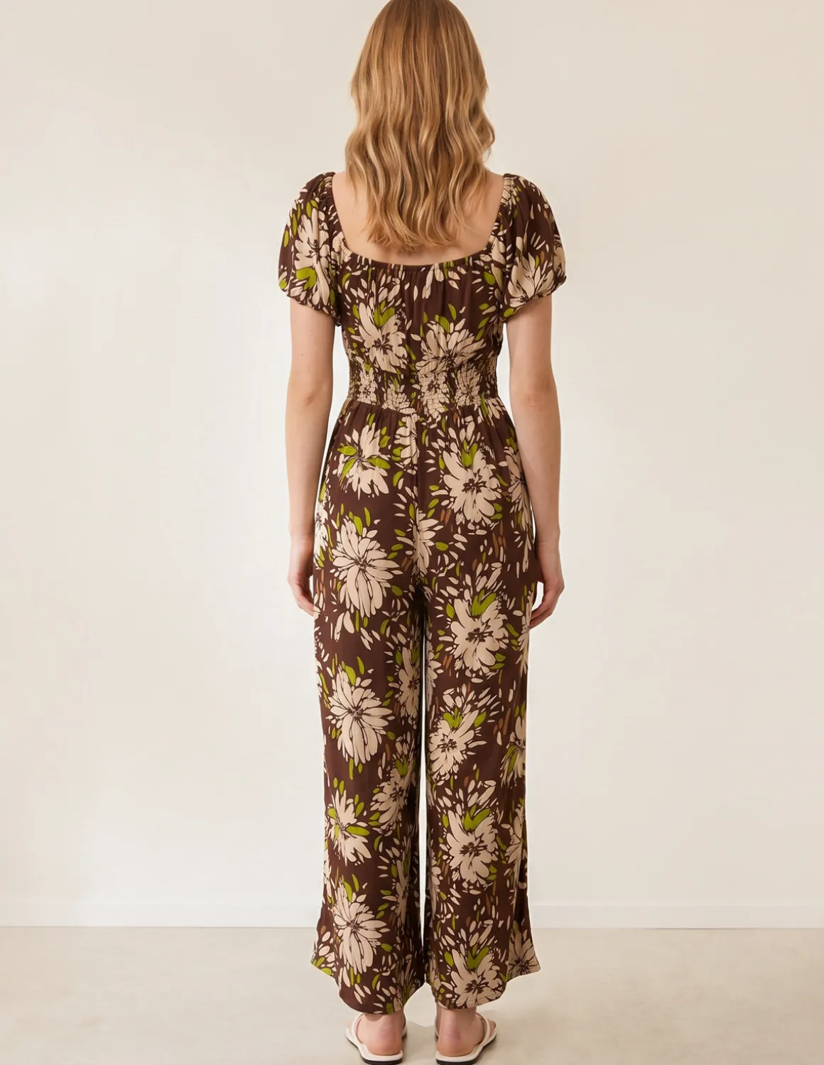 Shirred Waist Wide Leg Jumpsuit