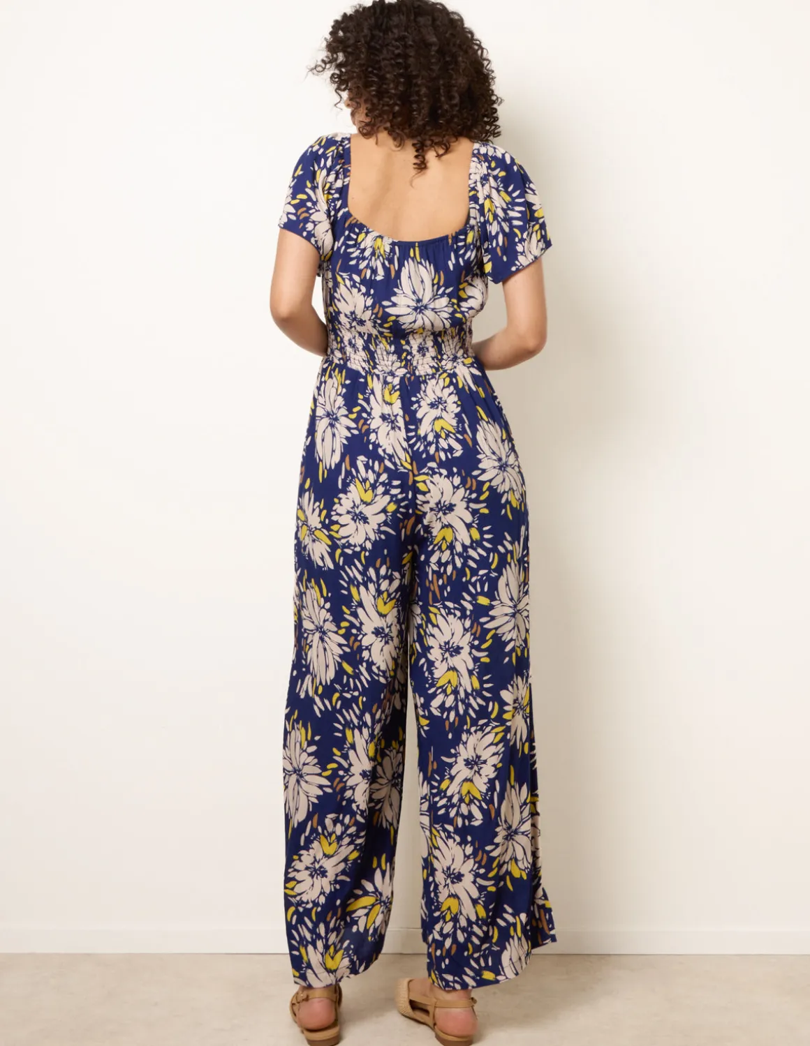 Shirred Waist Wide Leg Jumpsuit