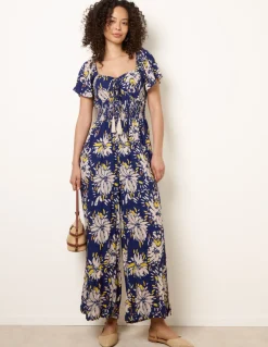 Shirred Waist Wide Leg Jumpsuit